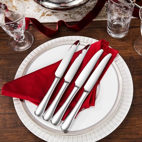 Royalrose Premium Aria 4-Piece 9.6 Inch Silverware Knives (Dinner Knives) | Stainless Steel Table Knives, Silverware Knives, Butter Knives, Mirror Finish, Dishwasher Safe, Ideal for Steak & Butter