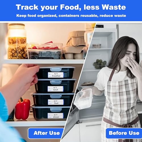 NATURALABEL 300 PCS Removable Freezer Labels with Dispenser - 1" x 3" Food Labels for Meal Prep Containers, Easy Peel-Off Design, No Residue (Blue) - color: Preprinted-blue