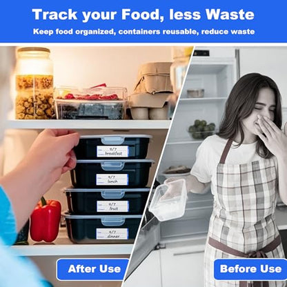 NATURALABEL 300 PCS Removable Freezer Labels with Dispenser - 1" x 3" Food Labels for Meal Prep Containers, Easy Peel-Off Design, No Residue (Blue) - color: Preprinted-blue