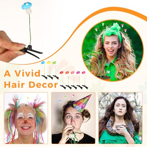 30 Pcs Bean Sprout Hair Clips Rave Mixed Style Plant Hairpins Hair Accessories for Party Irish(Mushroom) - style: Mushroom