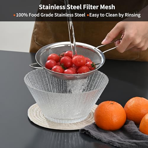 Luckyiren Fine Mesh Sieve Strainer Set, Stainless Steel, 6.3 and 3.94 Inch, with Grip Handles for Kitchen, Food Sifting, Noodles, Rice - size: 6.3 in +3.94 in