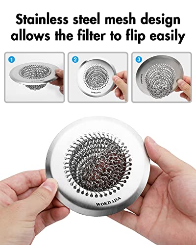 Sink Drain Strainer, Reversible Easy Clean Mesh Sink Strainer with 304 Stainless Steel, Wokdada Revolutionary Anti-Rust Large Kitchen Sink Strainer Food Catcher for Garbage Disposal Without Clogging - color: Silver Silver Silver Silver