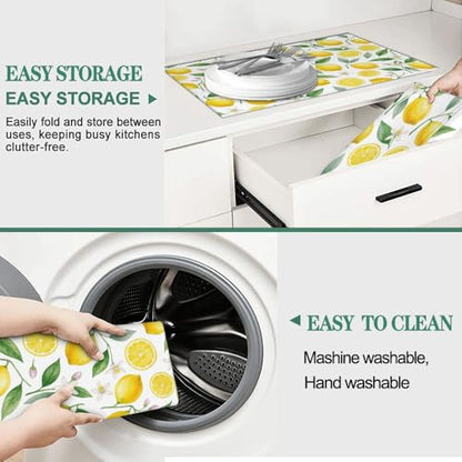 Lemon Dish Drying Mat for Kitchen Counter Microfiber Absorbent Dish Draining Reusable Washable Extra Large 24" x 18" (Lemon, 18x24in) - color: Lemon