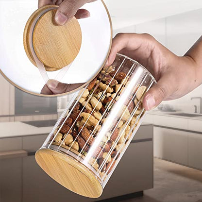 Steviieden 24 FL OZ Airtight Glass Jar with Bamboo Spoons Lids Overnight Oats Container Decorative Coffee Bar Food Storage Jar Cereal Nuts Salts Coffee Tea Flour Sugar Container Spice Jar