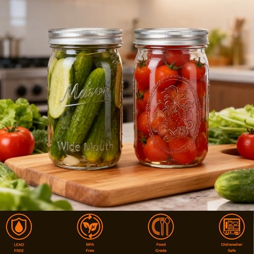 Wide Mouth Mason Jars 32 oz with Lids 12 Pack - color: 32oz-12pack-Sunflower
