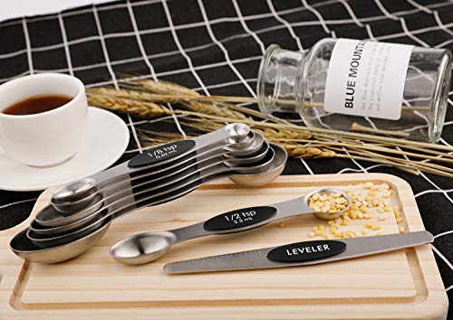Magnetic Measuring Spoons Sets of 9 Stainless Steel Dual Sided Stackable Teaspoon Tablespoon Spoon for Measuring Dry and Liquid Ingredients - color: Measuring Spoons Set