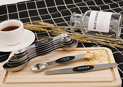 Magnetic Measuring Spoons Sets of 9 Stainless Steel Dual Sided Stackable Teaspoon Tablespoon Spoon for Measuring Dry and Liquid Ingredients - color: Measuring Spoons Set