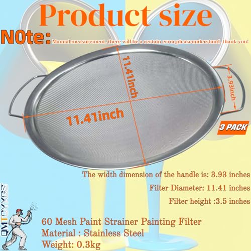 Fine Mesh Paint Strainer, 60-Mesh Stainless Steel Filter with Honeycomb Design, Compatible with 5-Gallon Buckets – Efficient Emulsion and Paint Filtration Tool （3-PK）