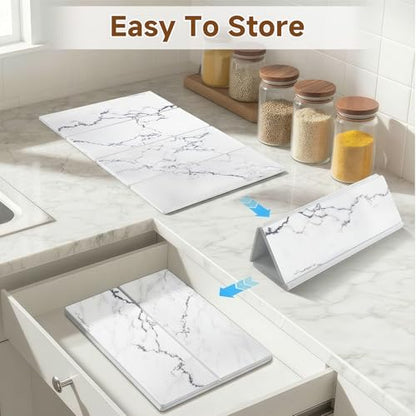 Large Stone Dish Drying Mat for Kitchen Counter,24"(L)×16"(W),Quick Dry Super Absorbent Drying Matt Kitchen Counter,Collapsible Diatomaceous Earth Dish Mats,for Dishes Bottles Cups,Any Countertop - color: White
