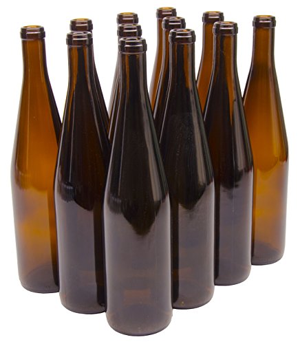 North Mountain Supply 750ml Glass California Hock Wine Bottle Flat-Bottomed Cork Finish - Case of 12 - Amber - color: Amber
