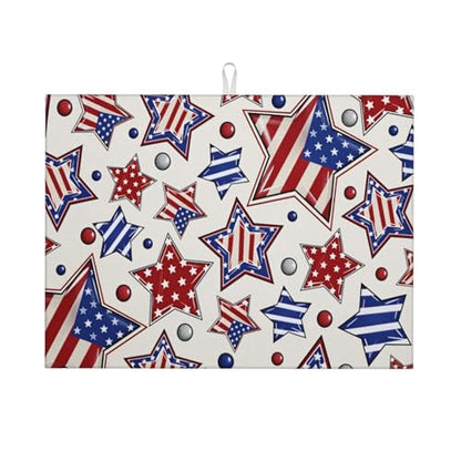 American Flag Stars Microfiber Dish Drying Mat 18x24 Inch - Absorbent Non-Slip & Quick Dry Kitchen Counter Dish Drainer Pad, Rustic Farmhouse Style - color: American Flag Stars2