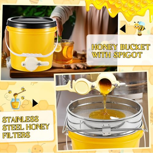 Threehoney 3 Pcs 2 Gallon Honey Bucket with Gate Honey Extractor Equipment Food Grade Bucket Food Safe Buckets with Lid for Beekeeping Supplies Extracting Storage (Yellow,Round Style) - color: Yellow