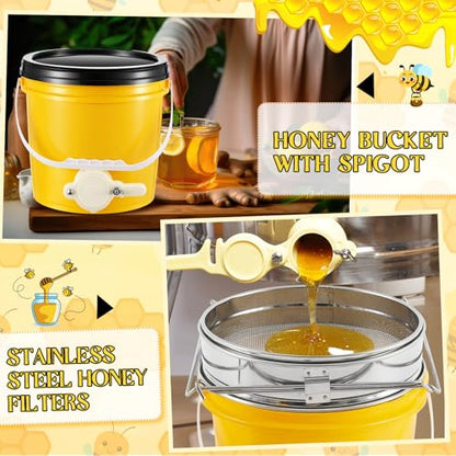 Threehoney 3 Pcs 2 Gallon Honey Bucket with Gate Honey Extractor Equipment Food Grade Bucket Food Safe Buckets with Lid for Beekeeping Supplies Extracting Storage (Yellow,Round Style) - color: Yellow