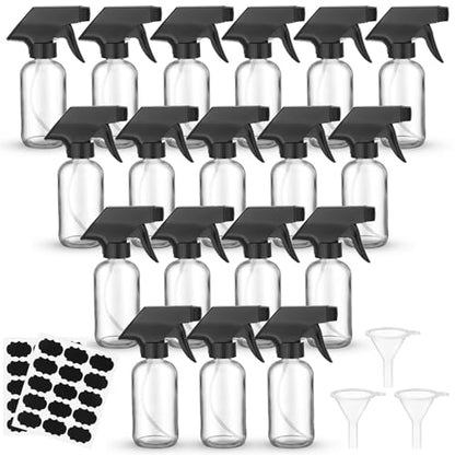 Fumete 20 Pcs 4 oz Glass Spray Bottles Empty Refillable Sprayer Containers with Funnels Labels Black Trigger Sprayers Spray Bottles for Essential Oil DIY Kitchen Hair Plants(Clear) - color: Clear