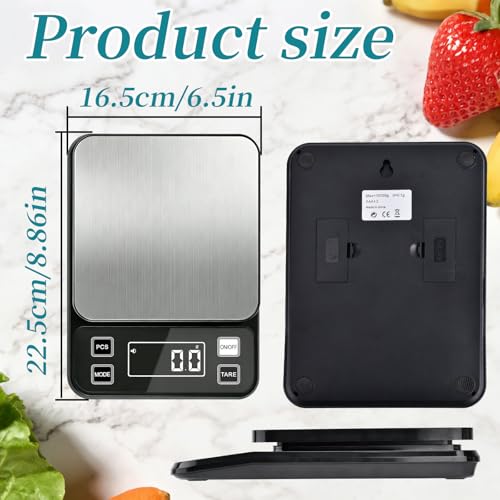 Digital Food Scale 11lb/5kg, Waterproof Kitchen Scale, Tare Function and 2 Power Options with Batteries, Stainless Steel Gram Scale for Cooking and Baking - size: 0.1g/11 lb Rechargeable