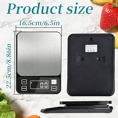 Waterproof Food Scale, 22lb Digital Kitchen Scale with Batteries, 304 Stainless Steel Precision Gram Scale for Baking, Cooking, Meal Prep, Tare Function - size: 0.1g/22 lb Non-rechargeable