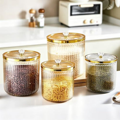 Rice Storage Container,Pantry Large Food Storage Organization with Lids&Scoop Airtight Cereal Dispenser for Flour, Sugar, Cereal, Rice, Cereal,Dry Goods,（3PC；12&7.9&5.8QT）