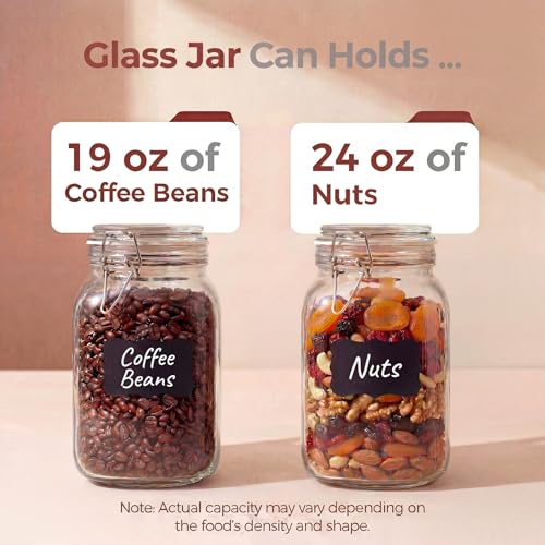 HomArtist Square Glass Jars with Airtight Lid Set of 3, 50 floz Wide Mouth Mason Jars with Clamp Lids,Glass Sealed Jars with Air Tight Lids, Best for Kitchen & Pantry Food Storage - color: Square-50OZ Set-3 Pack