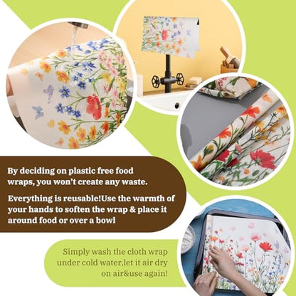 3 Rolls Reusable Beeswax Wraps for Food 13 x 40 Inches Bees Wax Wraps Reusable Food Storage Wrap Beeswax Paper Roll for Bread Sandwich Cheese Fruit Snacks(Spring) - style: Spring