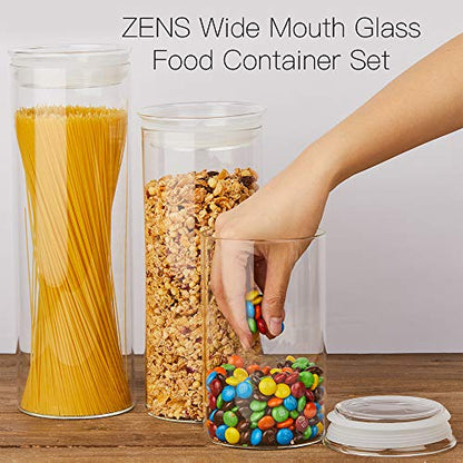 ZENS 37oz Glass Jars Set of 2, Clear Glass Kitchen Canisters with Airtight Lids, Wide Mouth Glass Storage Containers for Cereal, Coffee Beans, Loose Tea - size: 8-37oz 2Pack