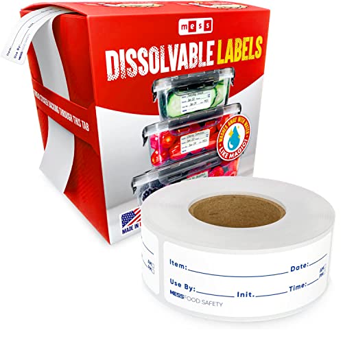 MESS Dissolvable Food Labels for Containers 1x3/2x3 500 Blank Kitchen Labels - Food Storage Labels - Removable Freezer Labels - Dissolvable Labels for Food Containers