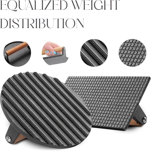 Bellemain Heavy-Duty Cast Iron Grill Press Set – Perfect Smash Burger Press & Steak Tool with Ergonomic Wood Handle for Pro-Level Searing on Griddle, Skillet, or BBQ - size: 7” Round and Rectangle