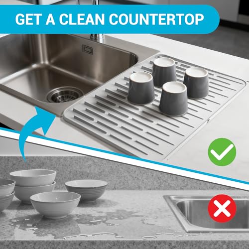 Foldable Silicone Dish Drying Mat for Kitchen Counter & Sink - Quick Dry, Space Saving, Non-Slip Pad for Small Apartments & Coffee Bar Light Grey - color: Light Gray