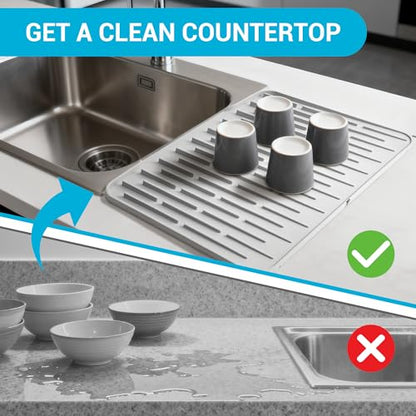 Foldable Silicone Dish Drying Mat for Kitchen Counter & Sink - Quick Dry, Space Saving, Non-Slip Pad for Small Apartments & Coffee Bar Light Grey - color: Light Gray