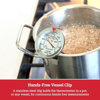 Escali AHC1 Stainless Steel Deep Frying and Candy Thermometer with Pot Clip, 5-Inch Probe with Candy Temperature Zones, NSF Certified - style: Short Probe