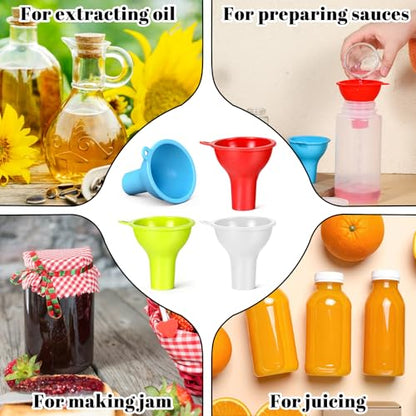 4 Pcs Wide Mouth Funnels for Filling Small Bottles, Kitchen Silicone Funnels Flexible Condiment Sauce Canning Funnel for Filling Oil Water Bottles Jars