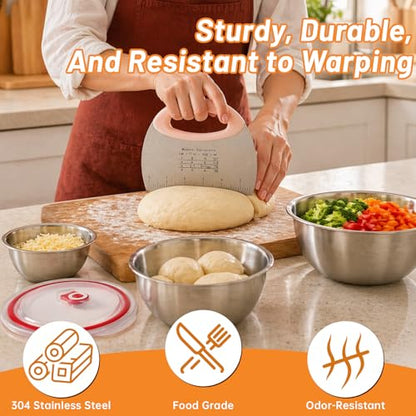 3 PCS Pizza Dough Proofing Container Set, 27oz/40oz/60oz 304 Stackable Stainless Steel Proofing Box with Clear Lid, Includes Dough Scraper, Ideal for Bulk Fermentation of Sourdough & Bread