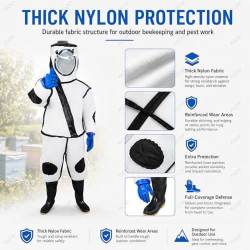Beekeeping Suit with Electric Fan, Wasps Protective Clothing with Shoes and Glove, Fan Protective Onesie, Thick Full Body Clothing, for Backyard Professional and Beginner Beekeepers - size: XX-Large