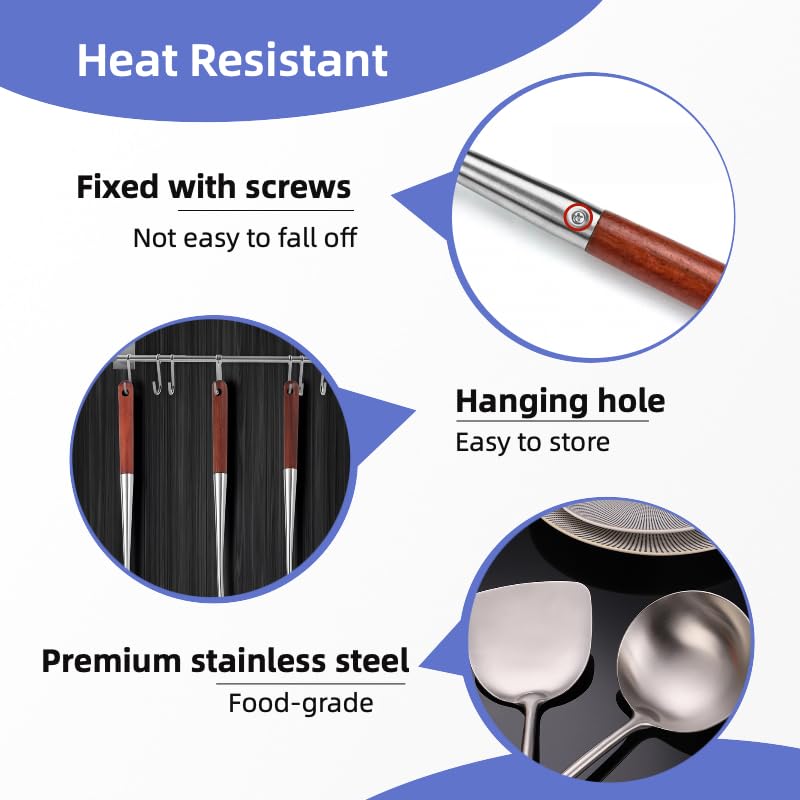 Soup Ladle, Ladle, 16.14 Inches Stainless Steel Ladle, Wooden Ladle Spoon for Cooking Serving, 4.5 Ounce