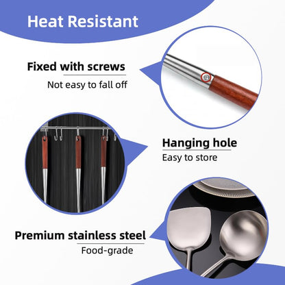Soup Ladle, Ladle, 16.14 Inches Stainless Steel Ladle, Wooden Ladle Spoon for Cooking Serving, 4.5 Ounce