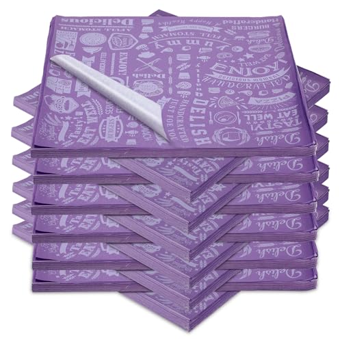 Outus 600 Pcs 12 x 12 Inch Deli Wax Paper Sheets Grease Resistant Tray Basket Liners Newsprint Paper Water and Grease Proof Sandwich Wrapping Square Hot Dog Wrappers for Food Baking (Dark Purple) - color: Dark Purple