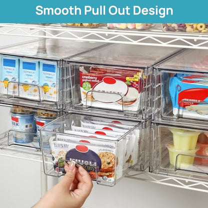 Vtopmart 10 Pack Stackable Storage Drawers,Clear Acrylic Drawer Organizers with Handles, Easily Assemble Containers for Fridge, Bathroom,Kitchen Undersink,Cabinet,Pantry Organization and Storage - size: 10Pack 4.4"H-with Dividers