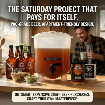 Craft Beer Making Kit Plus Bottles - Our Conical Fermenter Eliminates Sediment and Makes Bottling a Snap - 1 Gal. Recipe Included