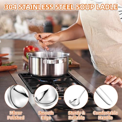 8 Pack Small Ladle Soup Ladle, 8 Inch SUS 304 Stainless Steel Sauce Ladle, Gravy Ladle for Serving Soup Sauces, Dishwasher Safe