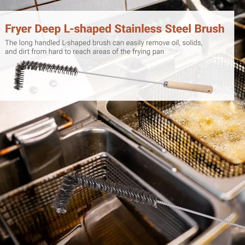 3 PCS Fryer Cleaning Tools, Deep Fryer Stainless Steel L-Shaped Brush, Cleanout Rod, Long Handle Basket Brush for Air Fryers, Deep Fryers - color: 3pcs Steel Brush