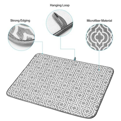SUBEKYU 24" x 18" Dish Drying Mat, Dish Mat Drying Kitchen Mat Large, Absorbent Microfiber Dish Drainer/Rack Pads, XL, Grey, 2 PACK - color: Double Pattern 2P 24*18