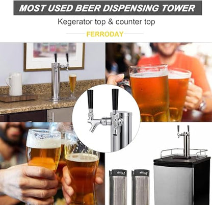 All Stainless Steel Kegerator Tower Dual Faucet Beer Tower Double Tap Beer Tower Dispenser Beer Tap Kegerator Parts Stainless Steel Tower Faucet Preassembled Tubing 3" Keg Tower Beer Keg Faucet (SS) - size: Dual Tap-Stainless Steel Faucet