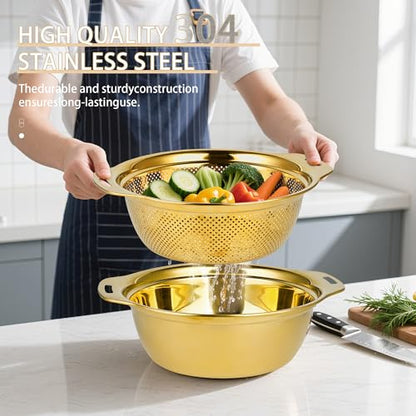 Gulex Colander Stainless Steel 5-quart with Bowls, Strainer Kitchen, Gold - color: Gold, size: 5QT