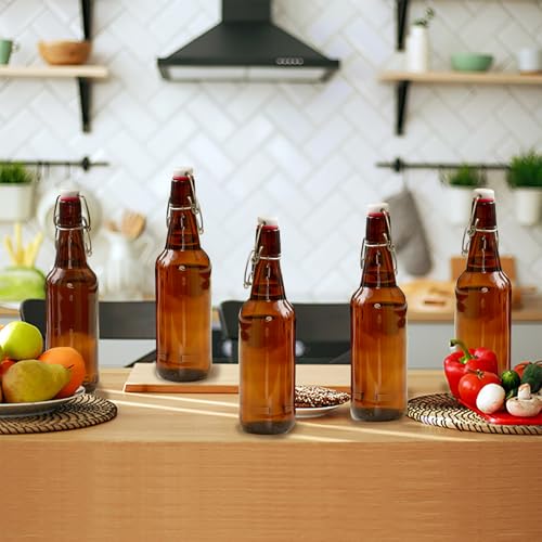 16oz Amber Glass Bottles with Airtight Rubber Seal Flip Caps (10 Pack),Swing Top Glass Bottles for Home Brewing, Kombucha, Beverages, Oil, Vinegar, Vanilla Extract,Water, Soda, Kefir - size: 16.5oz