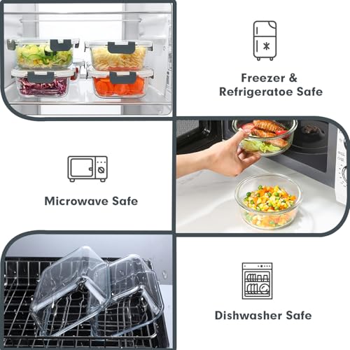 VERONES 30 Pieces Glass Meal Prep Containers Set, Stackable Glass Food Storage Containers with Lids-Airtight Lunch Containers，for Microwave, Oven, Freezer & Dishwasher,Grey - color: Grey-30