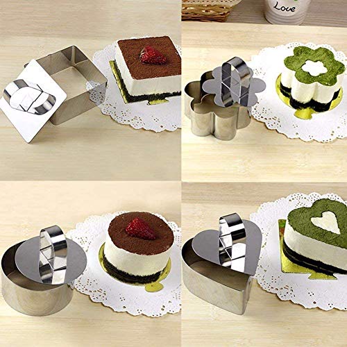 Stainless Steel 3D Cake Molds with Pusher Lifter Cooking Rings Set of 4,Baking Dish Bakeware Tools Cupcake Mold Mousse Ring Cheese Tools Salad Cake Dessert Mould(4 Different Shapes) - color: 4 Different Shapes