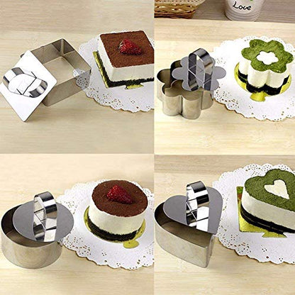 Stainless Steel 3D Cake Molds with Pusher Lifter Cooking Rings Set of 4,Baking Dish Bakeware Tools Cupcake Mold Mousse Ring Cheese Tools Salad Cake Dessert Mould(4 Different Shapes) - color: 4 Different Shapes