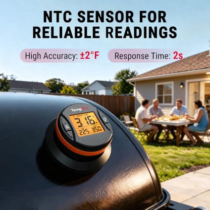 TempPro Bluetooth Grill Thermometer with LCD Display & App Alerts, 500FT Wireless Temperature Gauge for Smoker, Kettle, Kamado, Pellet, Gas Grills, 0.3 Inches Universal Sensor Fits Most Lids