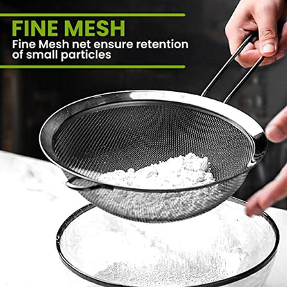 Set of 2 Stainless Steel Mesh Strainers for Kitchen - 5.5 inch Round Fine Mesh Strainer & 3.4 inch Conical Strainer Fine Mesh - Ideal to Sieve Pasta Noodles, Quinoa, Tea, Coffee, Juices, Flour - size: 5.5 inch & 3.4 inch