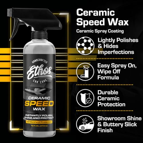 Ethos Ceramic Speed Wax – SiO2 Ceramic Coating Spray for Cars – Hydrophobic Car Wax Spray Top Coat Polish – High Gloss Shine, Ceramic Spray Wax – 12+ Month Protection - color: Ceramic Speed Wax 16oz