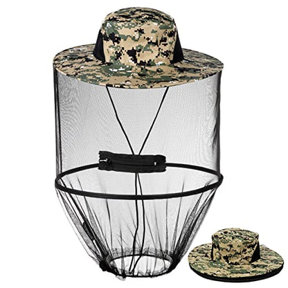 Mosquito Head Net Hat, Sun Hat with Netting, Bee Keeper Hat, Safari Fishing Hats for Outdoor Hiking, Camping, Gardening - color: Camouflage Green